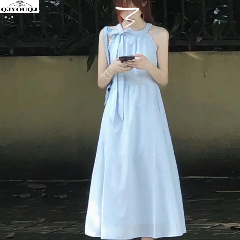 2024 Summer Temperament Gentle Fairy Simple and Pure Desire French Dopamine Commuting Dress Blue Small Fresh