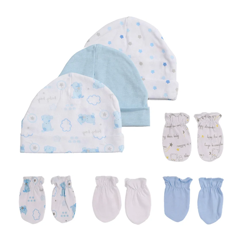 Cartoon 100%Cotton Baby Boy Girl Hats+Gloves Multi-piece Set Four Season Newborn Unisex Accessories 0-6M Infant Suits