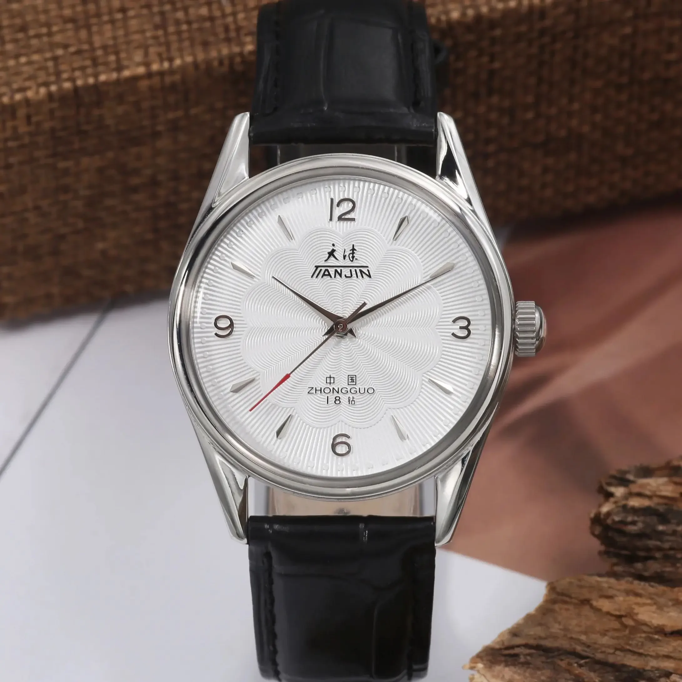 38MM Tianjin Mechanical Watch Men's Manual Winding Watch Shanbghai 8120 Movement 38MM Stainless Steel Waterproof