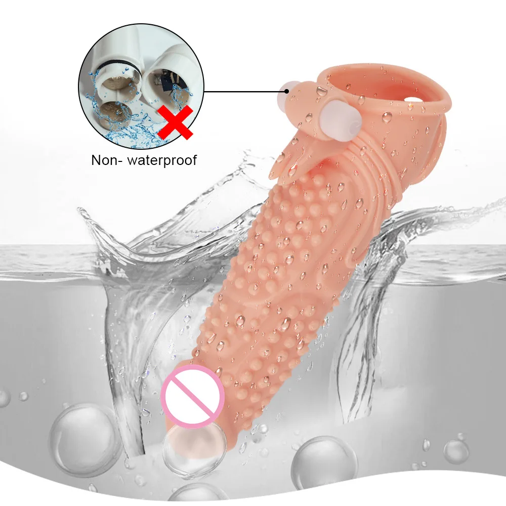 Reusable Big Penis Sleeve Bullet Vibrating Cock Cover Scalable Penis Vibrator Sleeve Condoms Penis Extension Enlargement Sex Toy