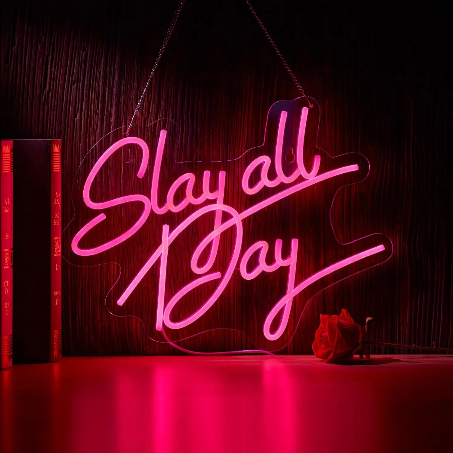 Slay All Day Neon Light Dimmable USB Pink Wall Lamp for Cafe Bedroom Vanity Girl Boss Room Aesthetic Motivation Quote LED Sign