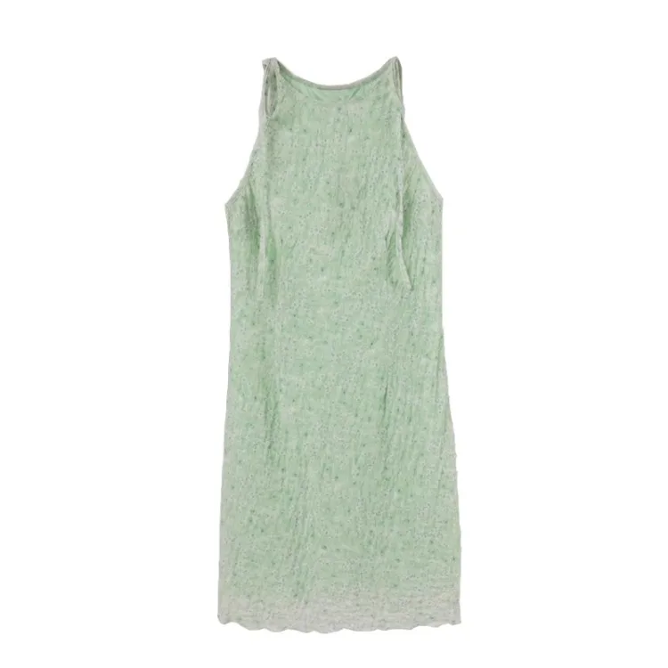 Korobov corea del sud abiti estate fresco vestito verde menta Texture floreale senza maniche Halter gonna corta donna moda abiti