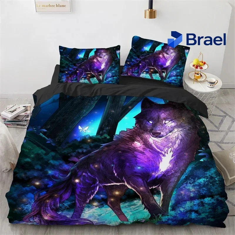 Exquisite 3D Print Wolf Fox Elk Wild Animals Bedding Set,Duvet Cover Bed Set Quilt Cover Pillowcase,King Queen Twin Size Boys Gi