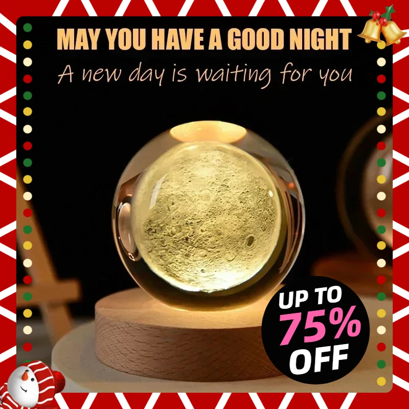 

3D Crystal Ball Led Night Light Christmas Creative Gift Holiday Planet Crystal Ball Ornament Children Lamp Bedroom Ambient Light