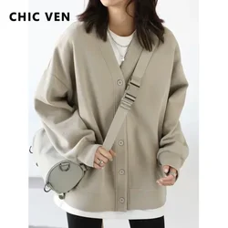 CHIC VEN Korean Autumn Winter Women's Sports Coat Casual Loose V-neck Sweatshirt for Women Thick Warm Tops Office Lady Female