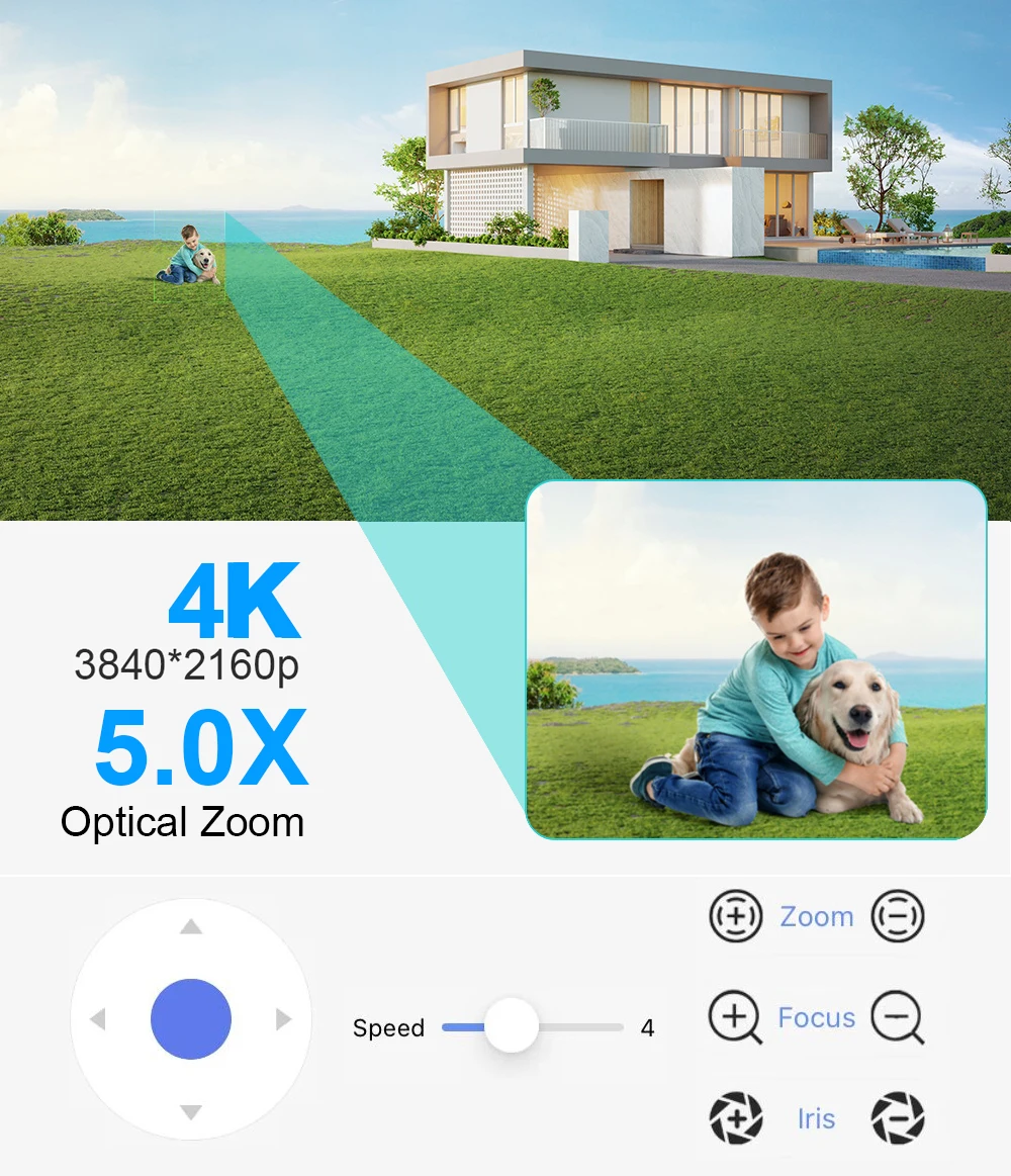 XMEYE 8CH Security Camera System 4K 5X Automatic Focus Zoom 2.7-13.5mm 8MP Face Detection Two Way Audio Color Night Camera Kit