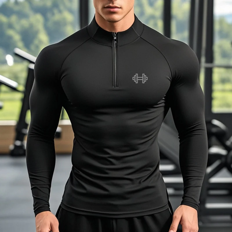 Compression Tights Quick Dry Polo Shirts Men Fitness Long Sleeve Polos Training Jogging T-shirts Gym Bodybuilding Sport Clothing