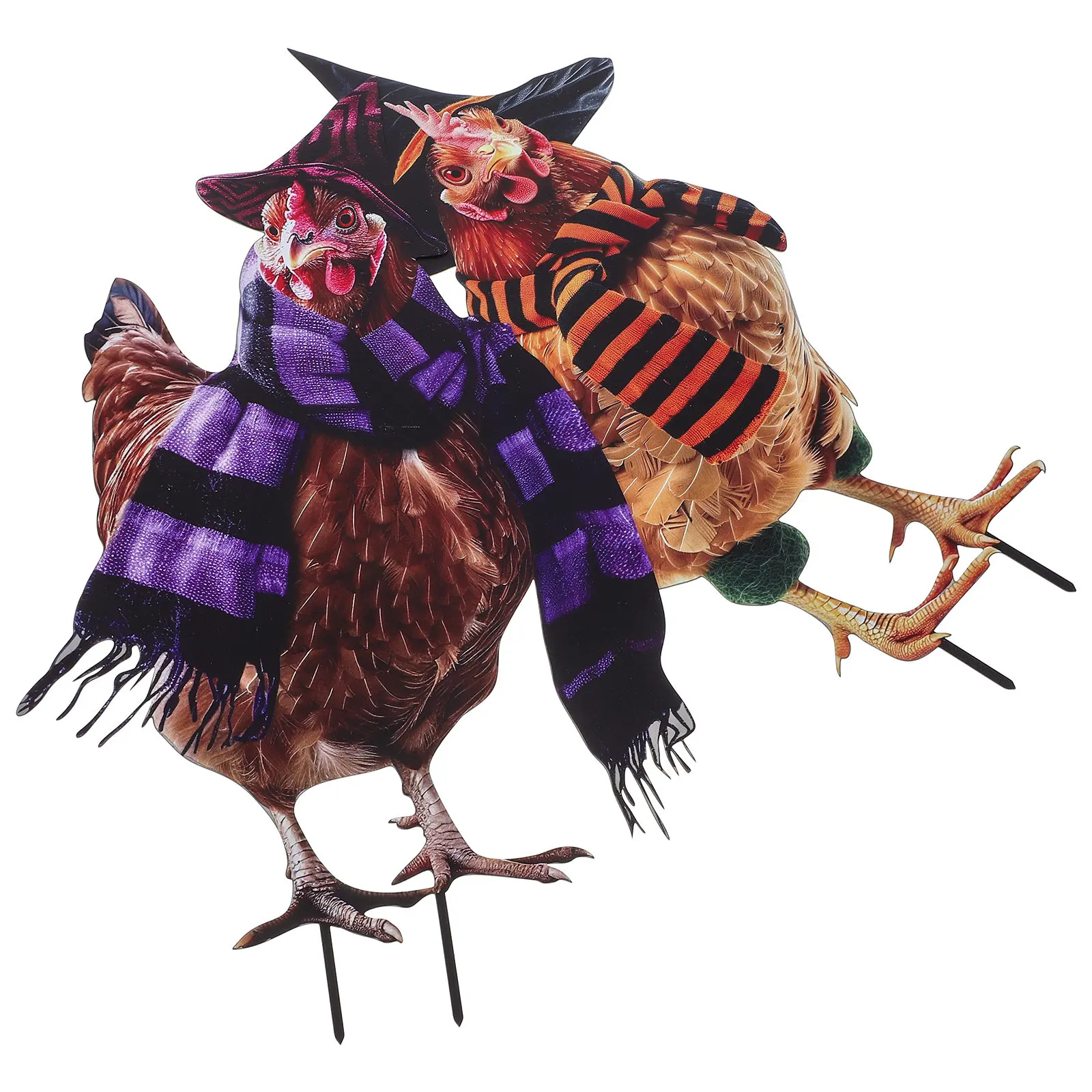 Metal Chicken Garden Stakes 2 Piece Halloween Rooster Yard Decor Outdoor Lawn Ornaments