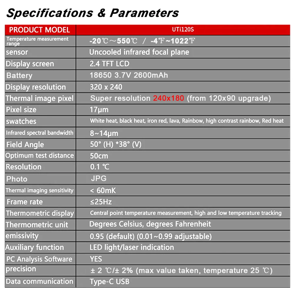 UNI-T UTi120S PLUS Thermal Imager Super Infrared Resolution 240x180 with Temperature Tracking & Alarm Thermal Imaging Camera view 6