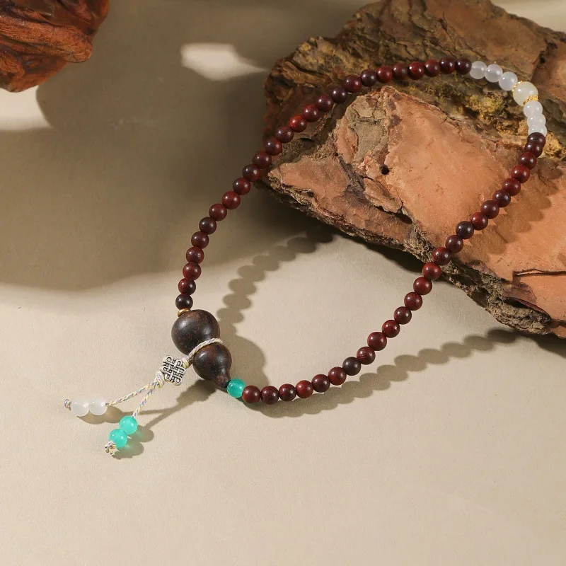 Zambian Blood Double-Loop Bracelet, New Chinese Style Sandalwood Creative Gourd Accessory, Unisex Buddhist Bead Hand