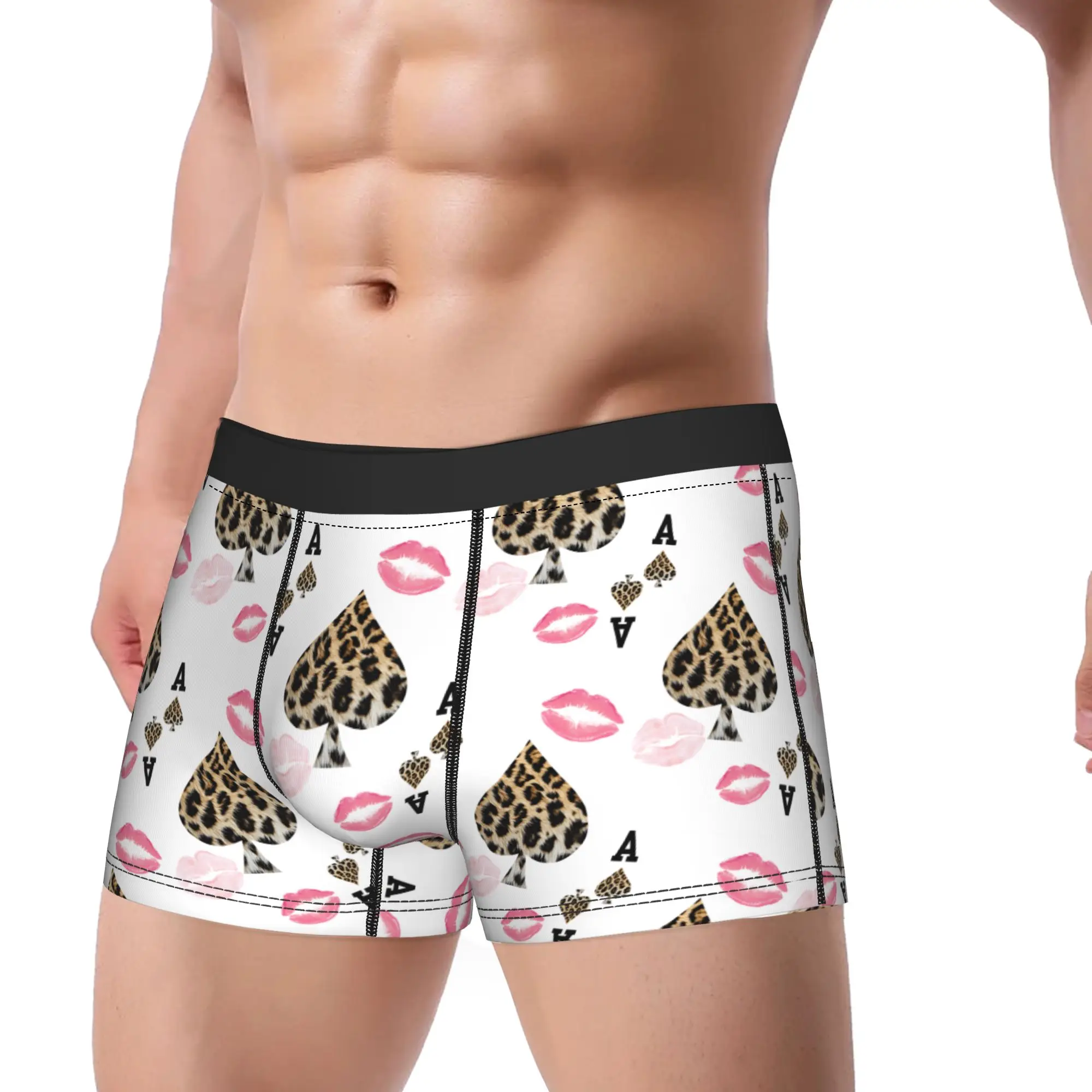 Leopard & Card Print Underwear  Man Boxer Brief Soft Trend Boxershorts High Quality Printing Plus Size Panties