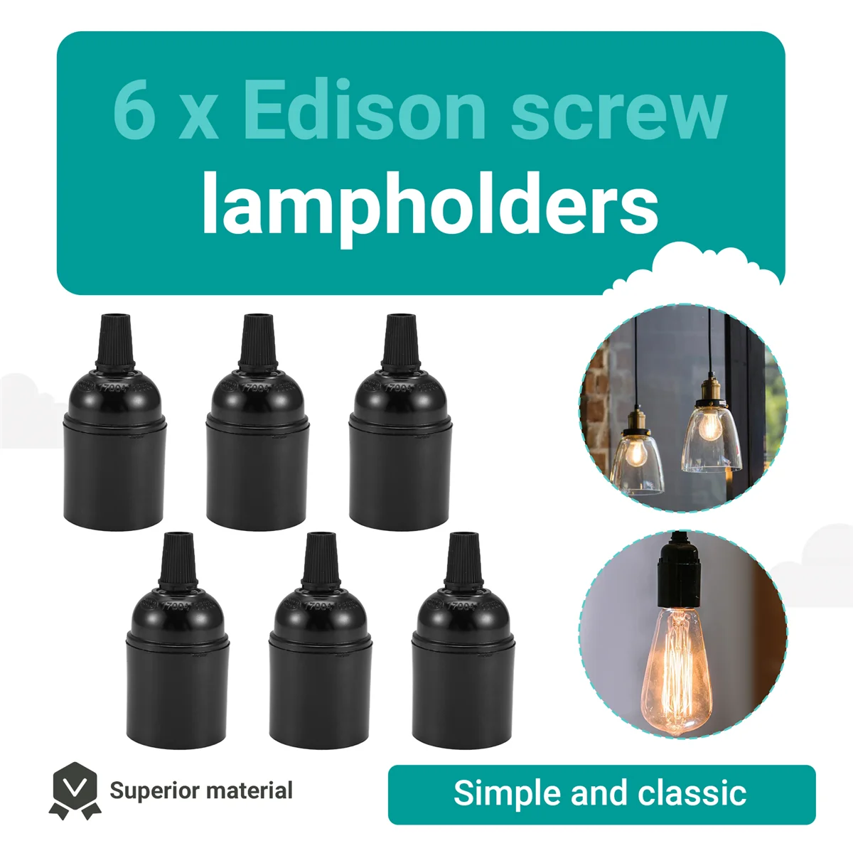 A013 6-Pack Bakeliet Lamphouder E26/E27 Lichtfitting Vintage Lampfitting ES Schroef Lamphouder voor Plafond/Hanger/Vloer