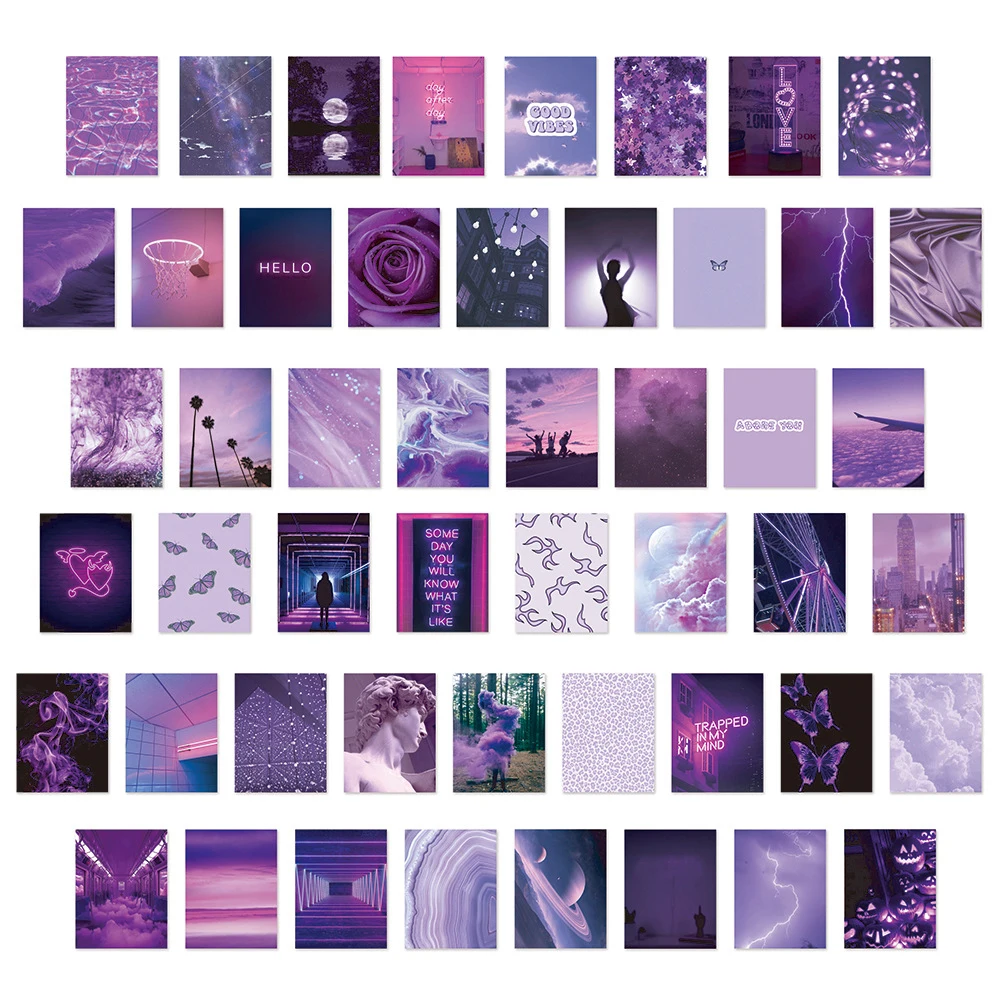 10/30/50pcs Ins Style Purple Stickers Aesthetic Landscape Decals Decoration DIY Skateboard Laptop Phone Fridge Bike Kids Toys