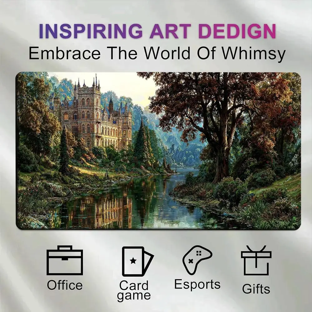 European Gothic Castle LakeForest Landscape Large Gaming Mouse Pad River Reflection alfombrillas para escritorio tapis de souris