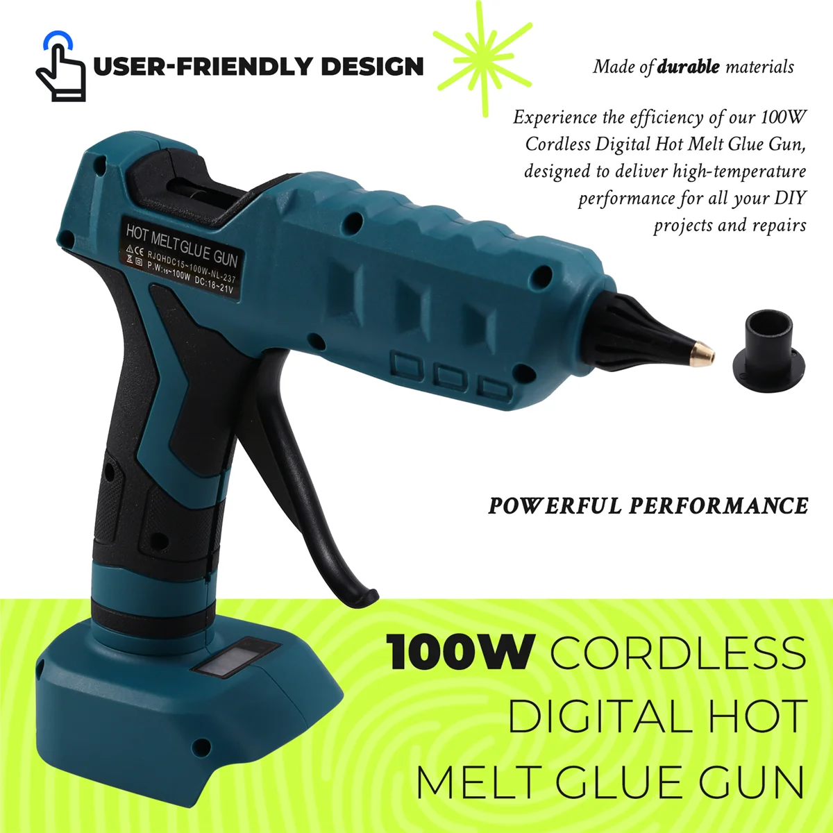 Y31A 100W 무선 디지털 핫멜트 접착제 전동 공구 18V 배터리 접착제 스틱 DIY 수리 도구