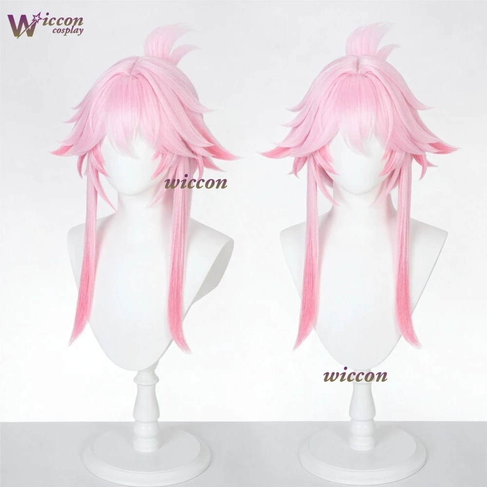 Cos C COS HSR Honkai Star Rail Evanescia Moon Awaiting Flowers Wig Pink Layered Long Hair Sakura Clip Heat Resistant Synthetic