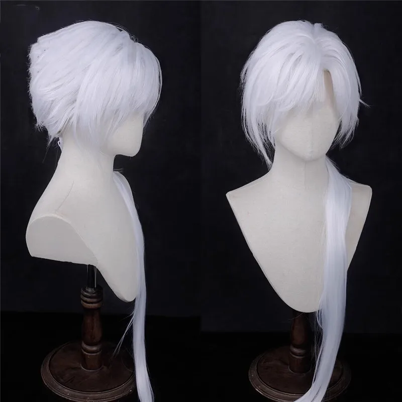 Peruca já estilo shouko tsukasa anime cos peruca sintética prata branca longa cosplay cabelo para halloween cos adereços presente