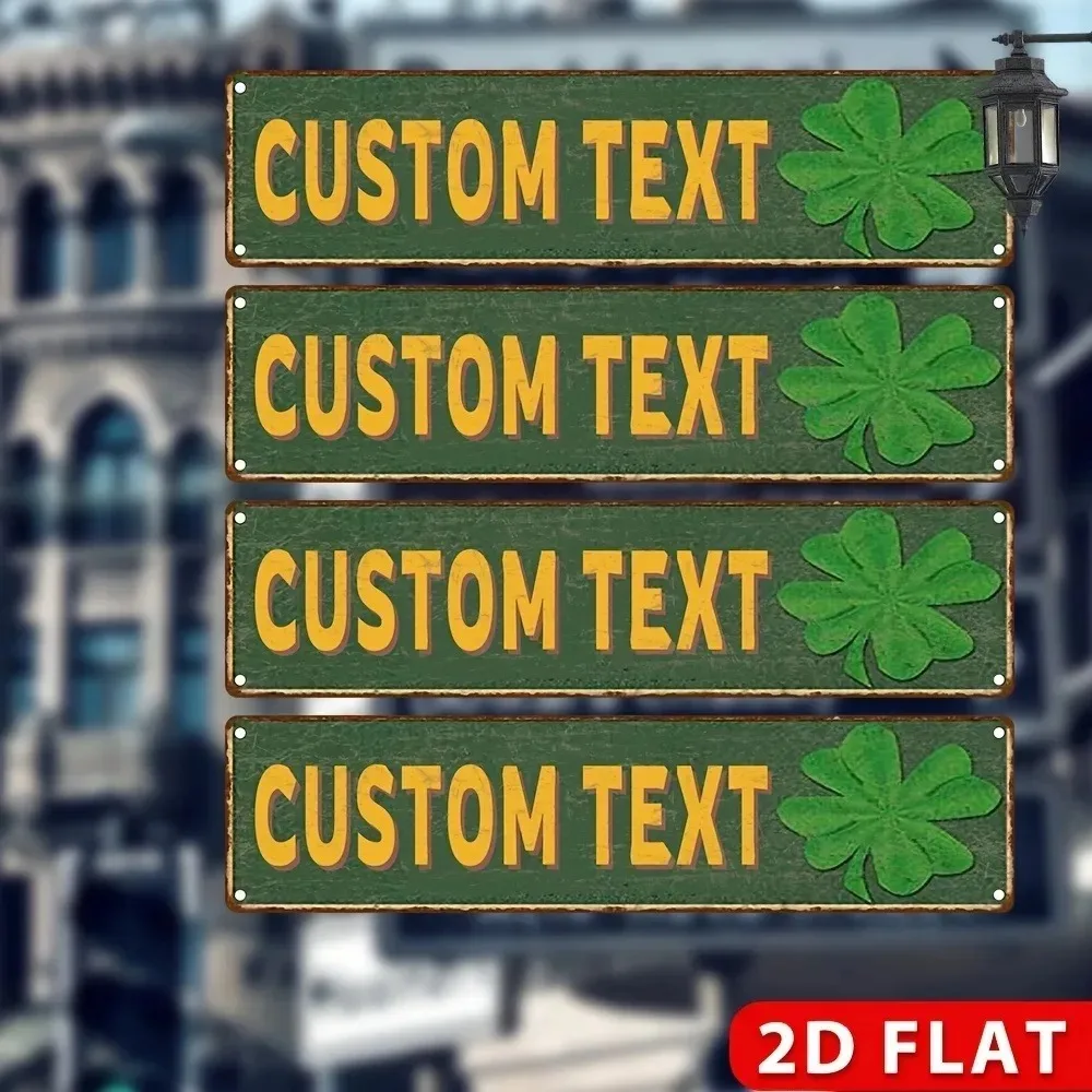 [2D Flat] 1pc 2D Flat Personalized Text Vintage Custom Metal Wall Sign 3.94×15.75 Inch, St Patrick's Day Holiday Wall Art Decor