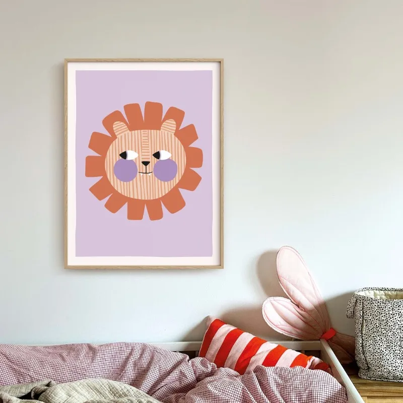 no frame Cartoon Cute Animals Illustration Poster Dog Cat Mouse Lion Unicorn Canvas Painting Wall Art for Kids Room Nursery Home