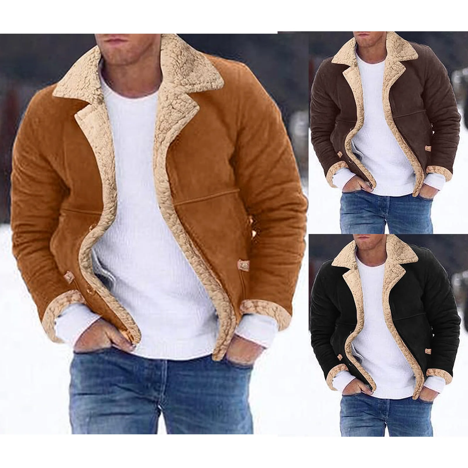 Men's Winter Fleece Jacket - Thick Button Down, Cozy Casual Coat With Turn Down Collar