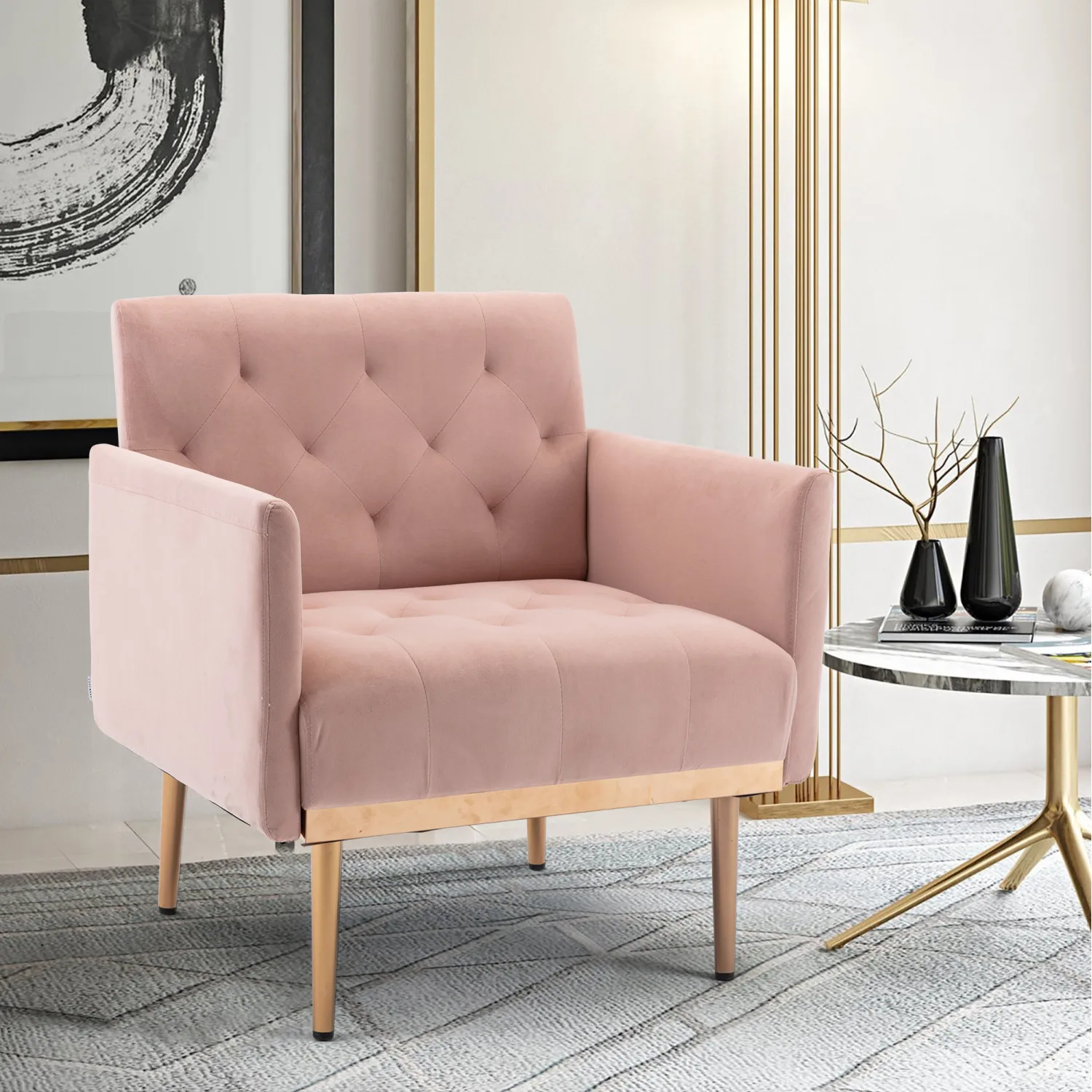 COOLMORE Accent Chair ,leisure single sofa with Rose Golden feet