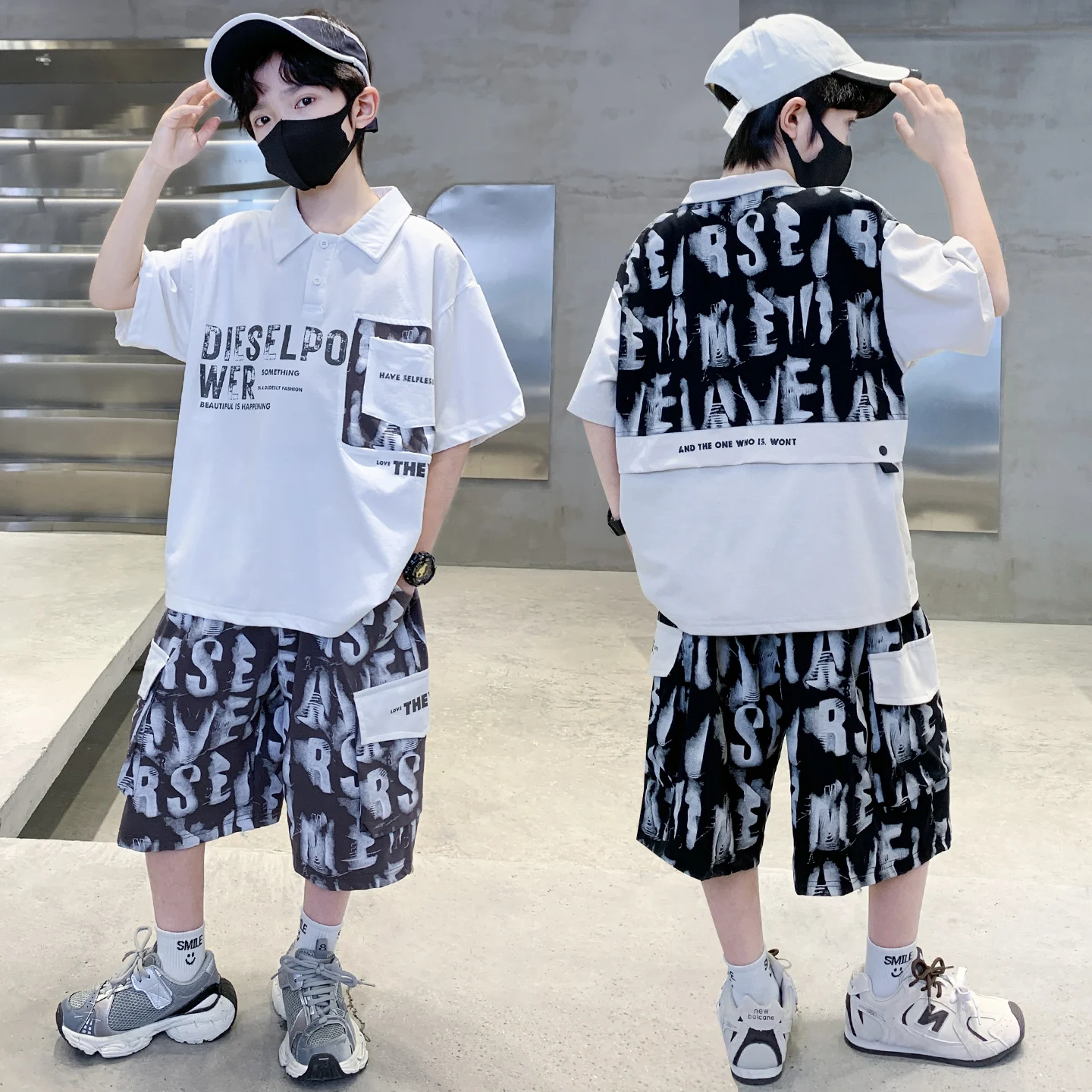Kids Boys Summer Letter Print Polo Clothing Set Sports Suit 2PCS Children Outfits Student Fashion Streetwear Costume Tracksuit