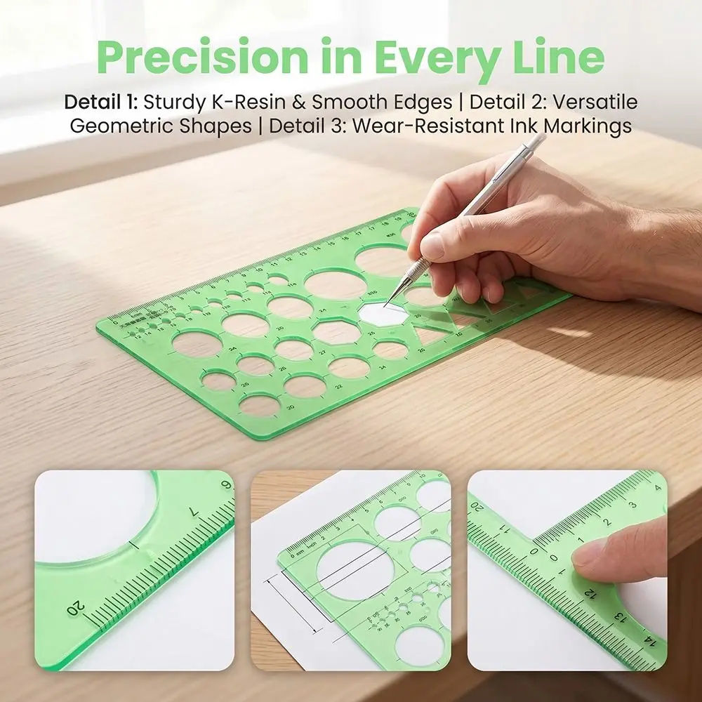 4pcs-clear-circle-template-green-plastic-geometric-drawing-technical-drawing-ruler-reusable-multifunctional-plastic-oval-stencil