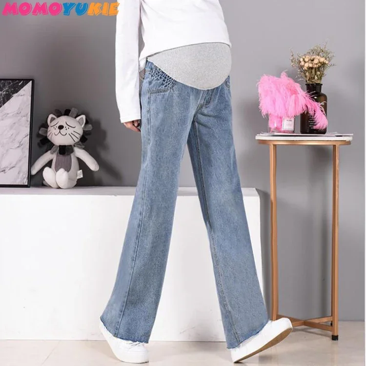 

2023 solid Color Denim Maternity Jeans For Pregnant Women Clothes Elastic Waist Belly Pants Pregnancy Spring Autumn