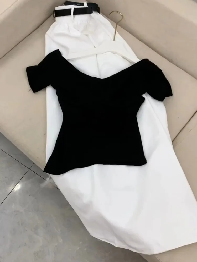 Ele Bla T-irt Skirt Set Women's Faion Summer 2025 Simple Unique High-End Feelings Clete Look by Single Court