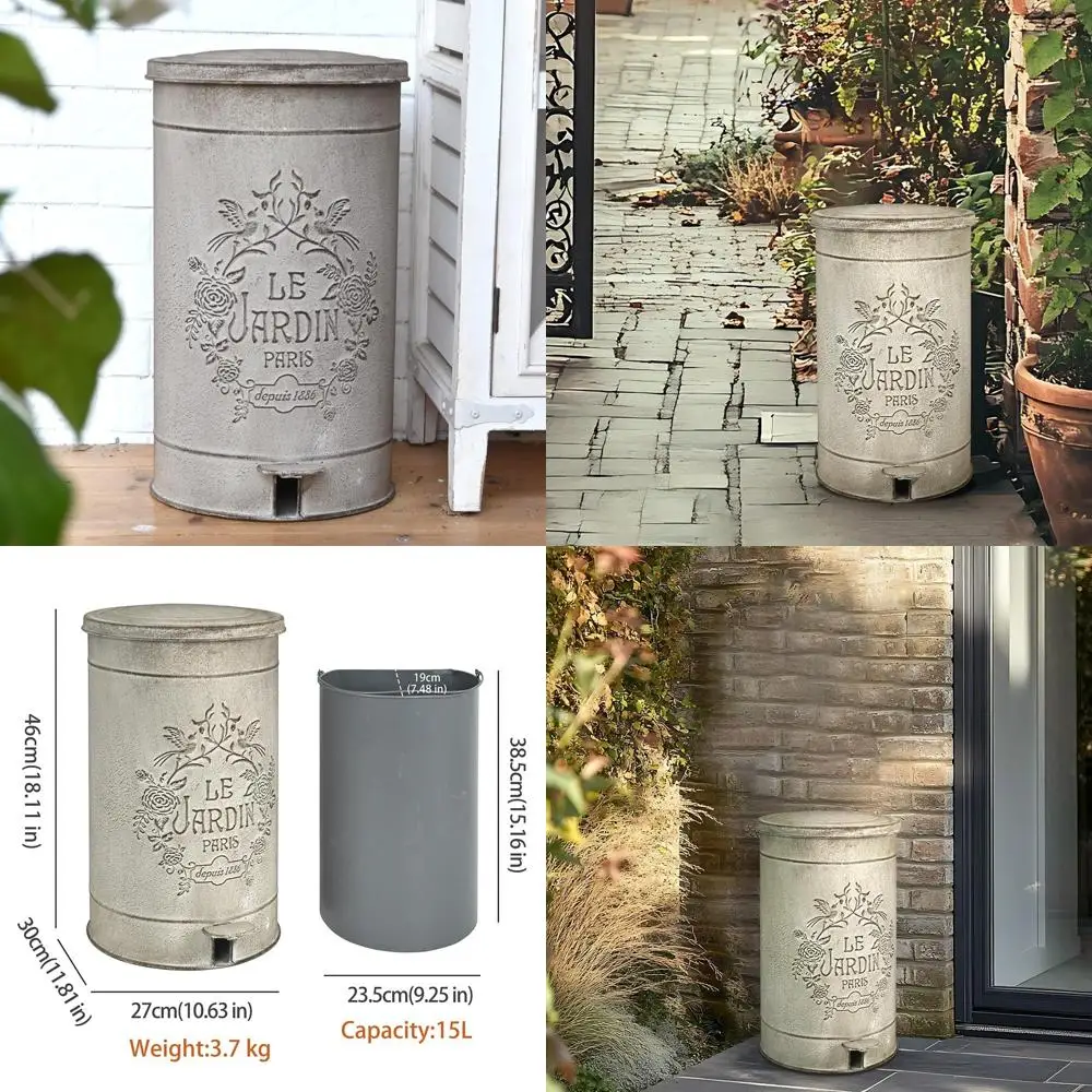 

Commercial Outdoor Metal Trash Can with Foot Pedal, 15L/4Gallon Capacity, Ideal for Shopping Malls and Offices