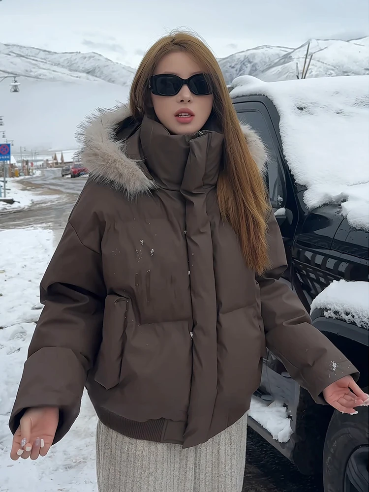 

Мужская зимняя теплая куртка из трикотажной искусственной кожи с отстегивающимся меховым воротником, утепленная пухом и хлопком, ветрозащитная, водонепроницаемая