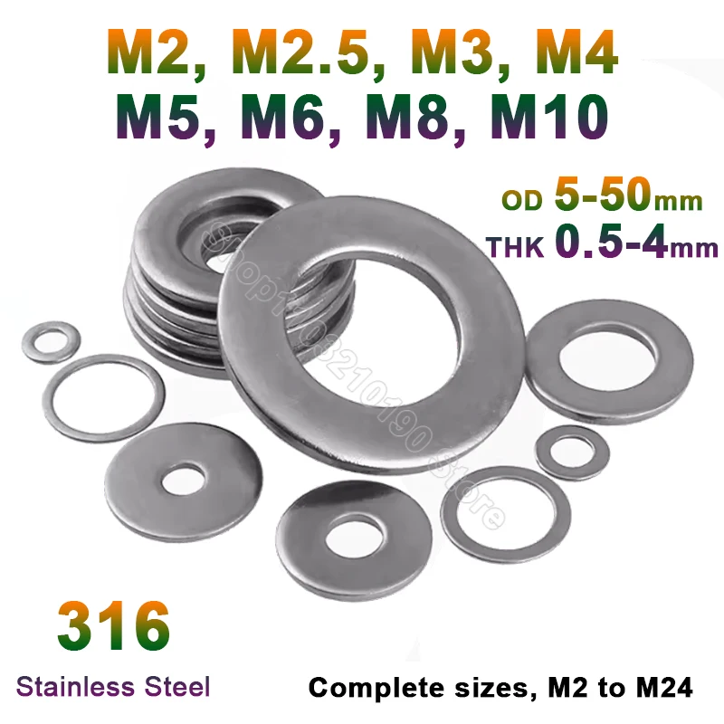 

1-50pcs Flat Washer M2 M2.5 M3 M4 M5 M6 M8 M10 GB96 316 Stainless Steel Large Size Oversize Big Wider Plain Gasket Ring Spacers