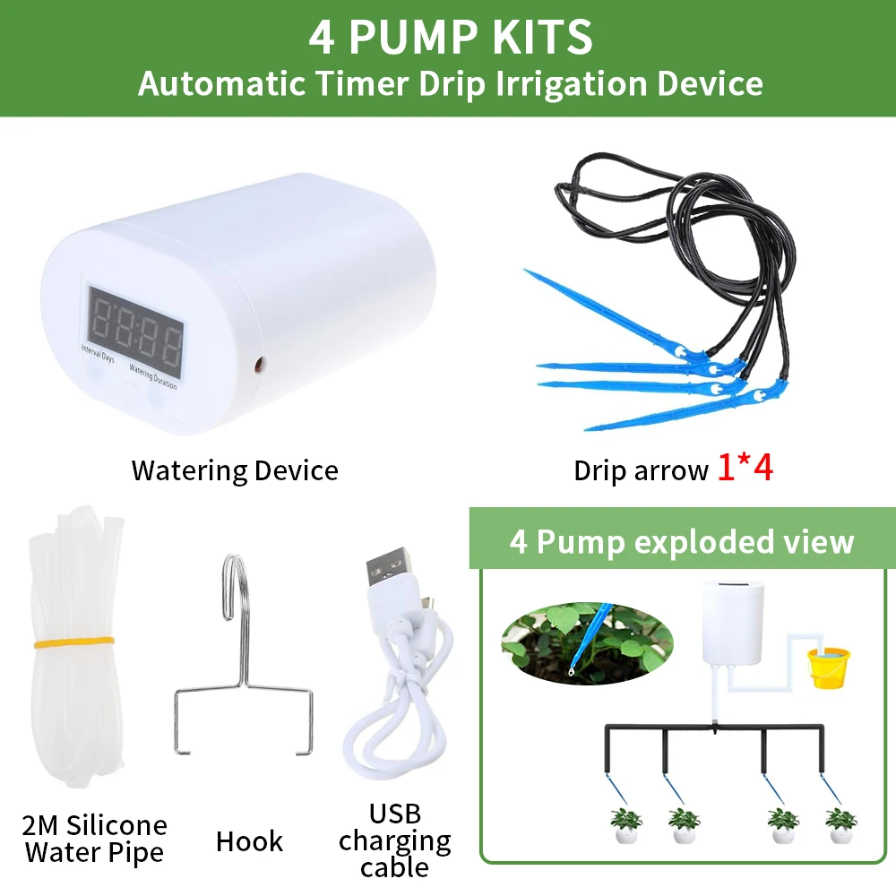 Automatische Plant Bloem Watering Pomp Thuis Sprinkler Druppelirrigatie Apparaat 2/4/8/16 Heads pomp Timer Systeem Kit Tuin Gereedschap