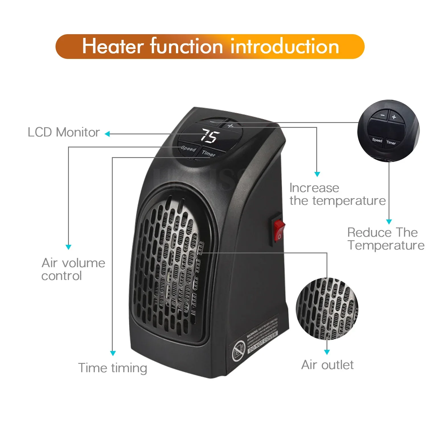 Portable Mini Electric Space Heater Fan for Home Office, Wall Heating Machine, Hand Warmers Blower Air Heater