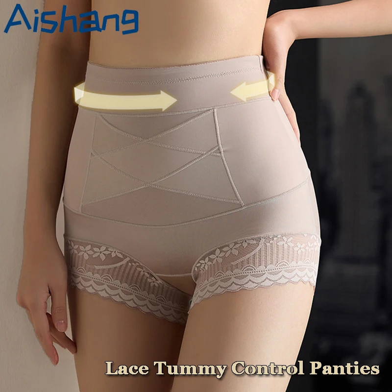 Aishang Mutandine modellanti per il controllo della pancia in pizzo Vita alta Biancheria intima dimagrante incrociata Pantaloncini modellanti per il corpo senza cuciture per il sollevamento del sedere