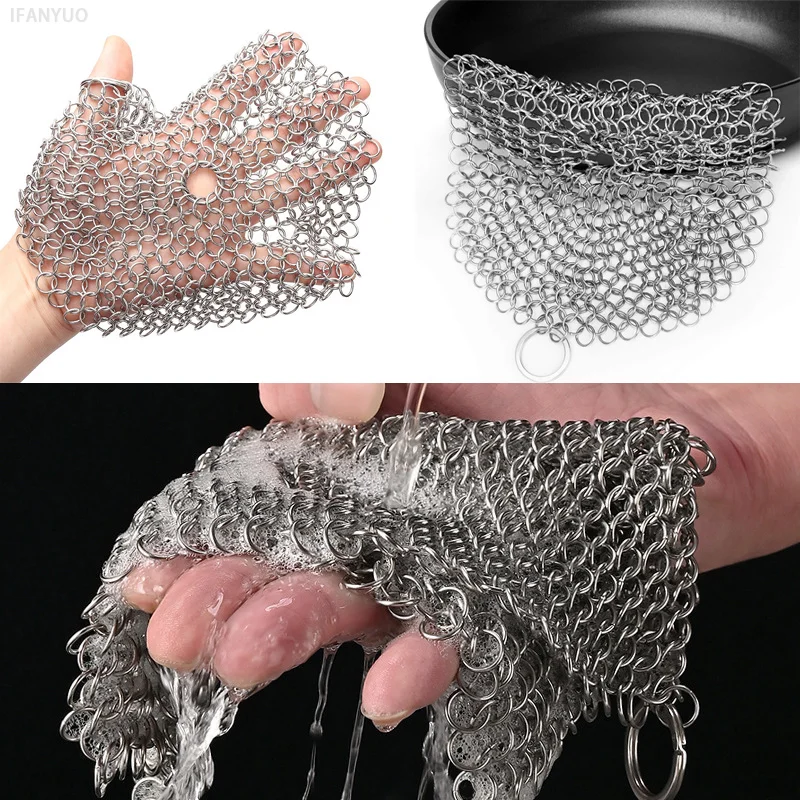 Stainless Steel Cleaner Scrubber Kitchen Cleaning Ring Accessories Reusable Washing Net Rust Pot Remover Cookware Clean Tools
