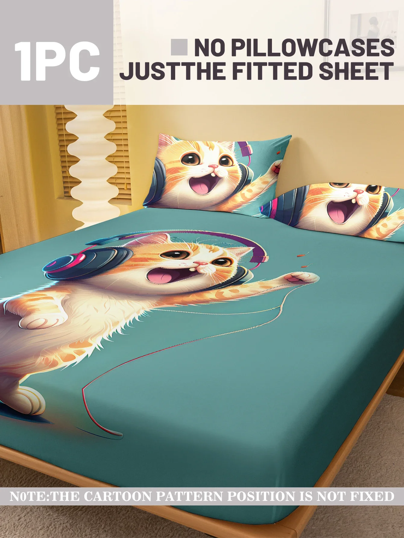 1 cartoon cute Animal Cat digital printed frosted Fitted Sheet,bedroom printed bed cover,bedding(No pillowcase)