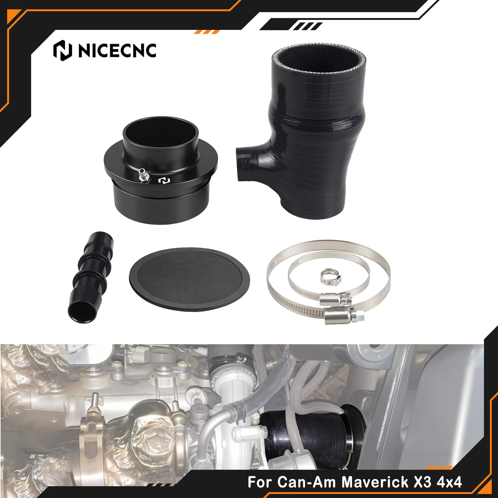 

For Can Am Maverick X3 Turbo models 2017-2019 4x4 Max Silicone Intake Hose Kit NICECNC Silicone Aluminum Off-Road Intake System