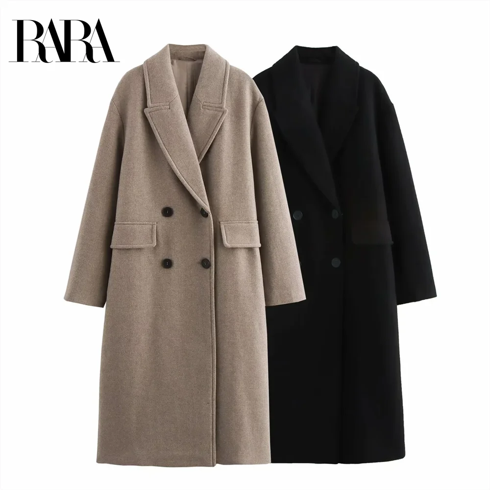 Taop&Za autumn and winter new product double breasted wide Panasonic swing fork long sleeved lapel coat woolen coat