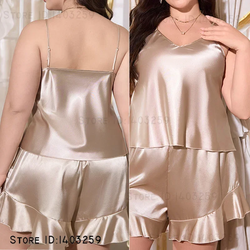 

Пижамный комплект больших размеров 3XL, 4XL, 5XL, весенне-летняя новая ночная рубашка, интимное белье, шелковый атлас цвета шампанского, домашняя одежда