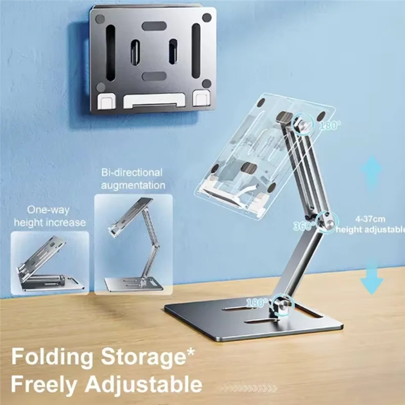 AT93-Aluminum Alloy Book Stand For Reading Adjustable Foldable Book Holder Multi Heights Angles For Reading Books, Tablets