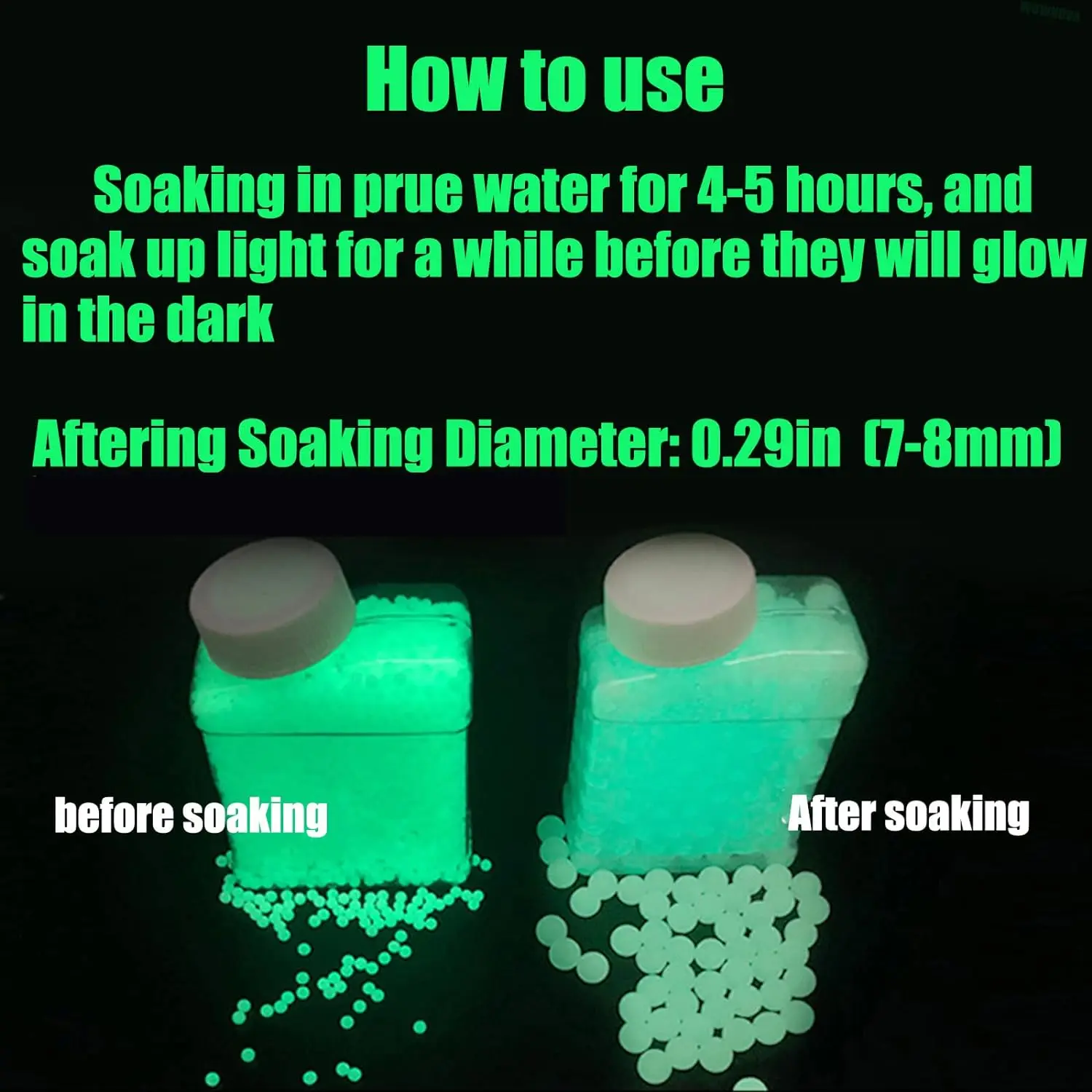 Glow in The Dark Water Bullet Beads Gel Ammo, 7mm-8mm Luminous Refill Ammo Water Beads Ball Gun Ammo, Non-Toxic Gel Ball Gun