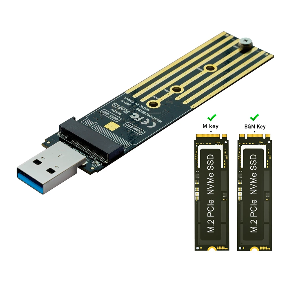 Adattatore da M.2 a USB Lettore SSD da USB a NVME PCI-E da 10 Gbps Max 2 TB M-Key Lettore di schede da M.2 NVME a USB per SSD M.2 2230 2242 2260 2280