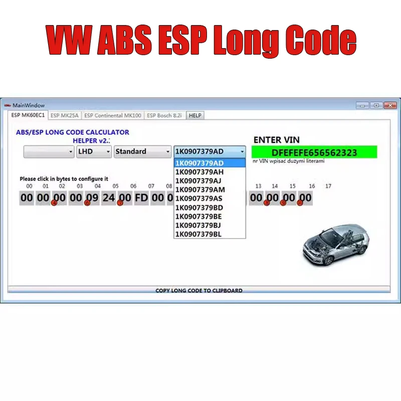 Newest for VW ABS ESP Long Encoding Calculator ESP PUMP  MK60EC1 Long code calculator