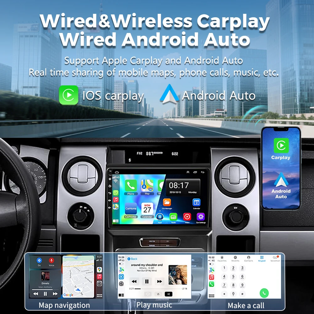 أندرويد 15 Carplay راديو السيارة التلقائي مشغل وسائط متعددة لفورد F150 P415 رابتور 2008 - 2014 E53 X5 M5 كوالكوم سنابدراجون واي فاي 4G