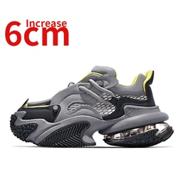 Genuine Leather Mesh Couples's Sneakers Summer Breathable Dad's Shoes Men Increase 6cm Sports Casual Thick Bottom Elevated Shoes