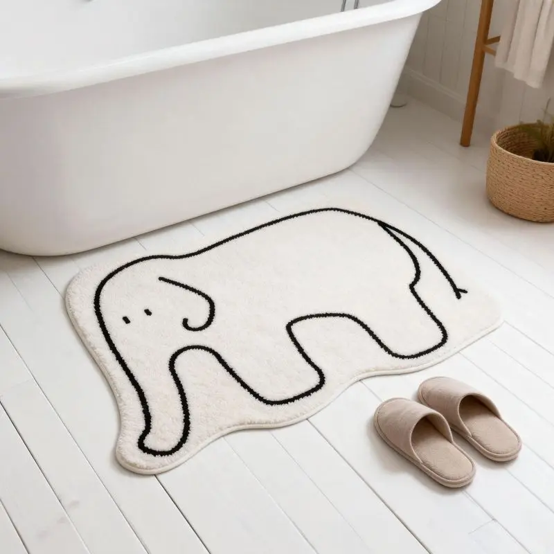 VIKAMA Minimalist Black Outline Animal Contour Plush Rug Soft Anti Slip Wash Basin Vanity Aesthetic Decor Carpet Home Decor