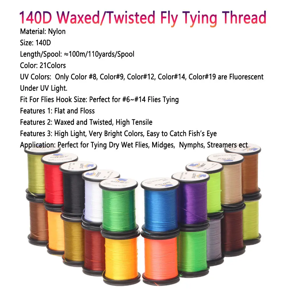 Bimoo 1PC 140D Waxed Twisted Fly Tying Thread High Tensile Line Dry Wet Fly Nymphs Streamers Trout Fishing Lures Tying Material