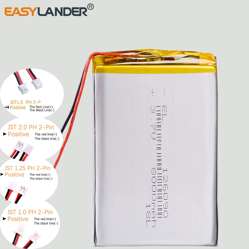 JST 1.25 2P /JST2.0/ 3.7V 8000mah 126090 Lithium Polymer Li-ion Battery For PAD DIY E-Book GPS PSP DVD Power bank Tablet PC IPAQ