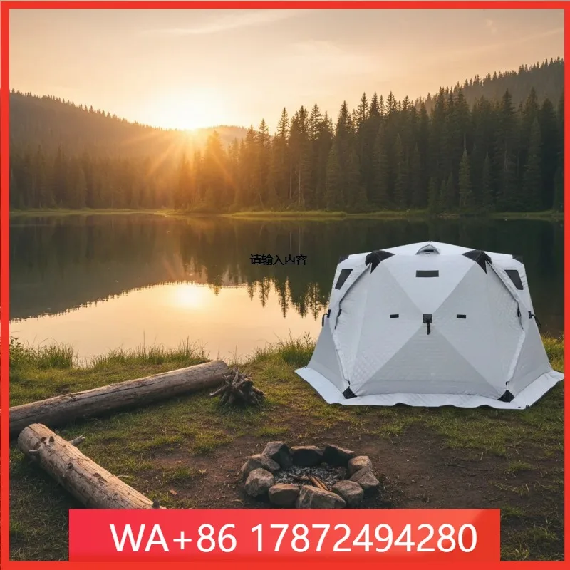 Large Hexagonal Winter I Fishing Tent, Insulated Pop-Up Shelter with Waterproof & Windproof Den for Outdoor Camping